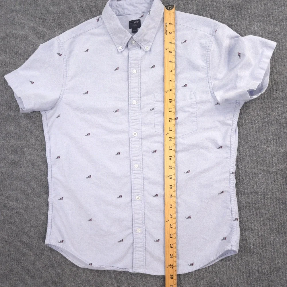 J Crew Oxford Shirt Mens M Blue Embroidered Great White Sharks Flex Short Sleeve
